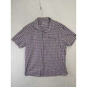 Simms Mens 2XL Plaid Short Sleeve Pearl Snap Fishing Shirt UPF 50+ Red Navy